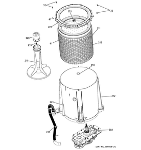 Tub, Basket & Agitator Diagram and Parts List for GTUP240GM6WW  General Electric Washer Dryer Combo