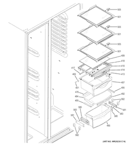 Fresh Food Shelves Diagram and Parts List for GZS22DMJBFES  General Electric Refrigerator