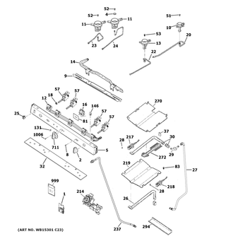 Gas & Burner Parts Diagram and Parts List for JGB450DEK3WW  General Electric Range