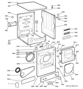 Backsplash, Cabinet & Front Panel Diagram and Parts List for DSKS433EB5WW  General Electric Dryer
