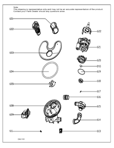 SUMP & MOTOR MECHANISM Diagram and Parts List for GDF630SSK0ES  General Electric Dishwasher