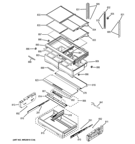 Fresh Food Shelves Diagram and Parts List for GFE28HGHFBB  General Electric Refrigerator