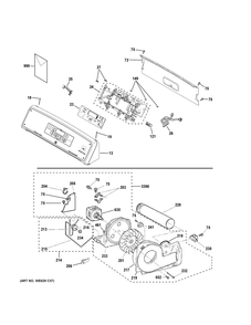 Backsplash, Blower And Motor Assembly Diagram and Parts List for VTD56GASV0WB  General Electric Dryer