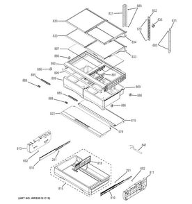 Fresh Food Shelves Diagram and Parts List for GYE22KSHCSS  General Electric Refrigerator