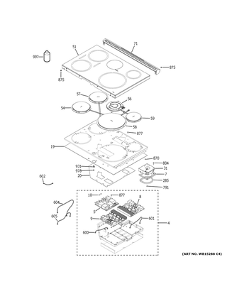 Cooktop Diagram and Parts List for PHS930BL4TS  General Electric Range