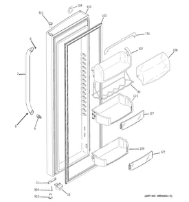 Fresh Food Door Diagram and Parts List for GSHS9NGYCCSS  General Electric Refrigerator