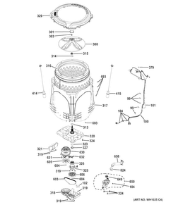 Tub & Motor Diagram and Parts List for GTW490ACJ1WW  General Electric Washer