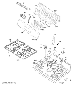Control Panel & Cooktop Diagram and Parts List for JGB650SEF1SS  General Electric Range