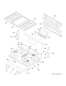 Control Panel & Cooktop Diagram and Parts List for JGB700SEJ2SS  General Electric Range