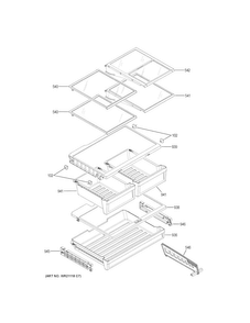 Fresh Food Shelves Diagram and Parts List for GFE24JSKAFSS  General Electric Refrigerator