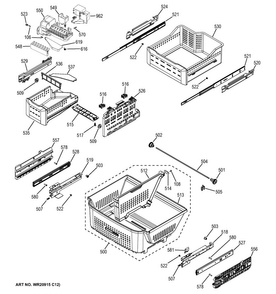 Freezer Shelves Diagram and Parts List for DFE29JGDHBB  General Electric Refrigerator