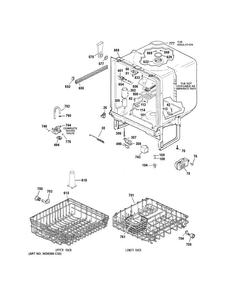 Body Parts Diagram and Parts List for GSD3300D50WW  General Electric Dishwasher