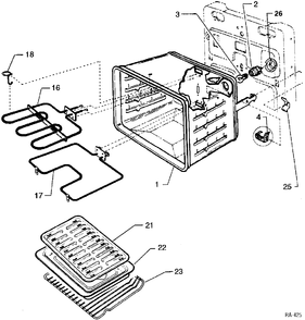 OVEN LINER PARTS Diagram and Parts List for 12450-6  General Electric Range