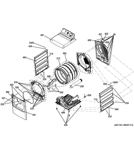 Cabinet Diagram and Parts List for GTDL740GD1WW  General Electric Dryer