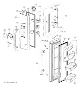 Fresh Food Doors Diagram and Parts List for PFSS6PKXFSS  General Electric Refrigerator