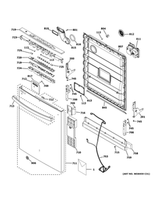 Escutcheon And Door Assembly Diagram and Parts List for GDT630PSM0SS  General Electric Dishwasher