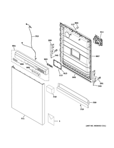 Escutcheon And Door Assembly Diagram and Parts List for XDF350PSR5SS  General Electric Dishwasher