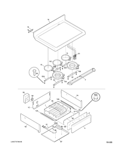 COOKTOP & DRAWER Diagram and Parts List for 14501-1  General Electric Range