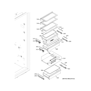 Shelves & Drawers Diagram and Parts List for ZIR361NPRDII  General Electric Freezer