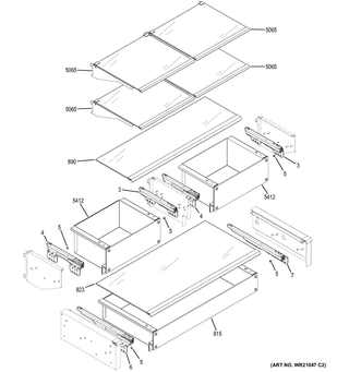 Fresh Food Shelves Diagram and Parts List for ZIPS360NHA  General Electric Refrigerator