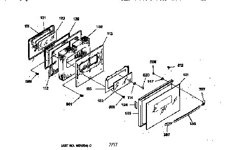 Oven Door Diagram and Parts List for JSP28GV2BB  General Electric Range