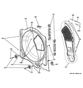 Rear Roller Support Diagram and Parts List for GTDL740GD1WW  General Electric Dryer