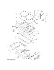Fresh Food Shelves Diagram and Parts List for GFE28GGKDWW  General Electric Refrigerator
