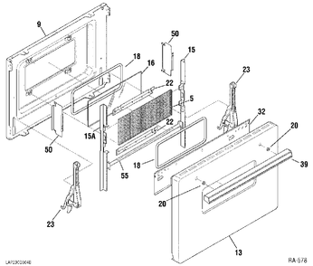 DOOR ASSEMBLY Diagram and Parts List for YRMF2150TT-2  General Electric Range