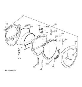 Door Diagram and Parts List for PFDS450EL2WW  General Electric Dryer