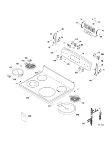 CONTROLS & COOKTOP Diagram and Parts List for JCBP67DP1BB  General Electric Range