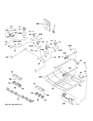 Gas & Burner Parts Diagram and Parts List for CGS700M2N1S5  General Electric Range
