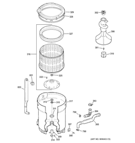 Tub, Basket & Agitator Diagram and Parts List for HSWP1000M4WW  Hotpoint Washer