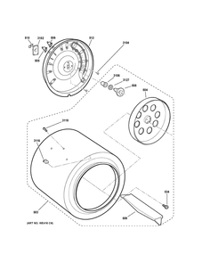 Drum Diagram and Parts List for DSKP333EC7WW  General Electric Dryer