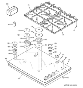 Control Panel & Cooktop Diagram and Parts List for JGP940BEK5BB  General Electric Cooktop