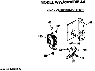 Pinch Valve Components Diagram and Parts List for WWA9890RBLAA  General Electric Washer