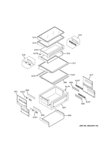 Fresh Food Shelves Diagram and Parts List for ZISB420DNKII  General Electric Refrigerator