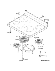 Cooktop Diagram and Parts List for JB620DF4WW  General Electric Range