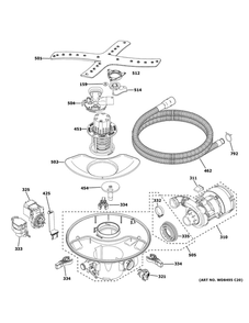 Motor, Sump And Filter Assembly Diagram and Parts List for CDT845P2N1S1  General Electric Dishwasher