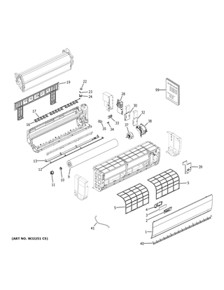 Room Air Conditioner Diagram and Parts List for ASYW18URDWA  General Electric Air Conditioner