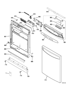 DOOR & ESCUTCHEON Diagram and Parts List for EDW8311J01BB  General Electric Dishwasher