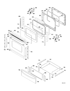 DOOR-DRAWER Diagram and Parts List for JCBP65SP3SS  General Electric Range