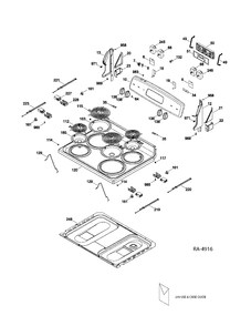 CONTROL PANEL & COOKTOP Diagram and Parts List for JCBS250T1WW  General Electric Range