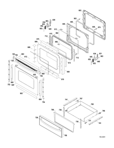 DOOR-DRAWER Diagram and Parts List for JCBP61SP3SS  General Electric Range