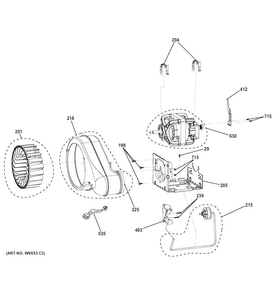 Blower & Motor Diagram and Parts List for GTD81ESSJ1WS  General Electric Dryer