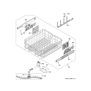 Upper Rack Assembly Diagram and Parts List for GDT670SYV3FS  General Electric Dishwasher