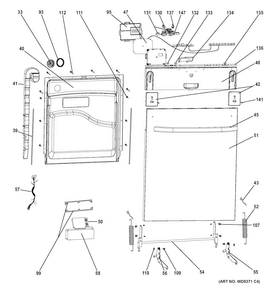 Escutcheon & Door Assembly Diagram and Parts List for GLDT690J00BB  General Electric Dishwasher