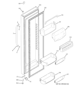 Fresh Food Door Diagram and Parts List for GSHL6KGZCCLS  General Electric Refrigerator