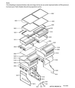 SHELVES & DRAWERS Diagram and Parts List for ZIC360NHBLH  General Electric Refrigerator
