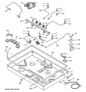 Gas & Burner Parts Diagram and Parts List for PGP953DET5WW  General Electric Cooktop