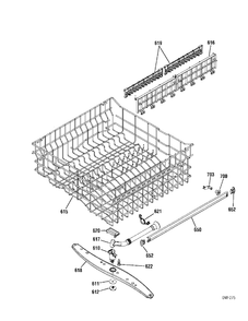 UPPER RACK Diagram and Parts List for GSD6610G00BB  General Electric Dishwasher